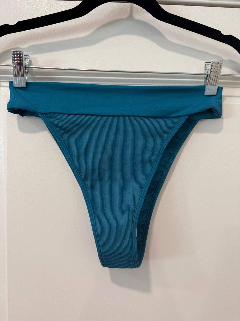 l*space Teal Ribbed High-Cut Bikini Bottoms